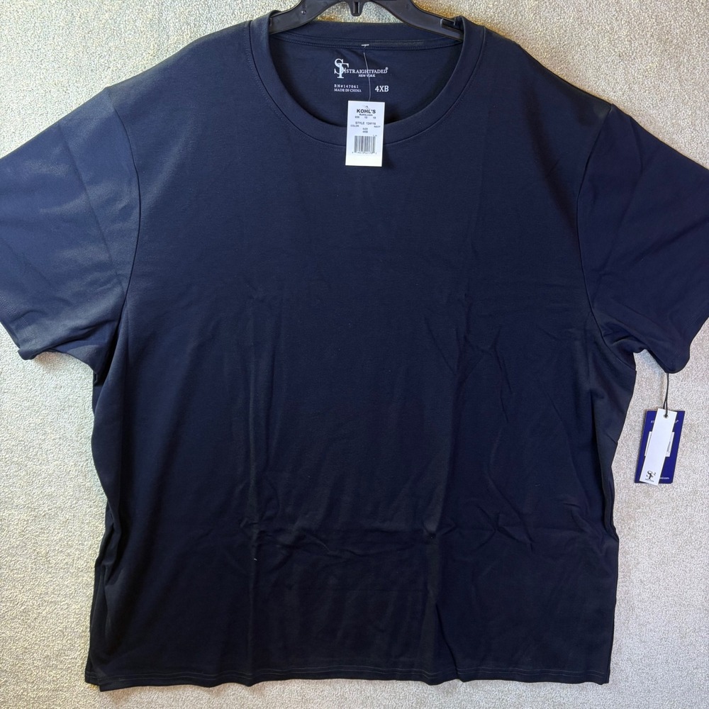 Straight Faded T-Shirt Men 4XB Navy Blue Short Sleeve Crew Neck Solid 124116 NEW